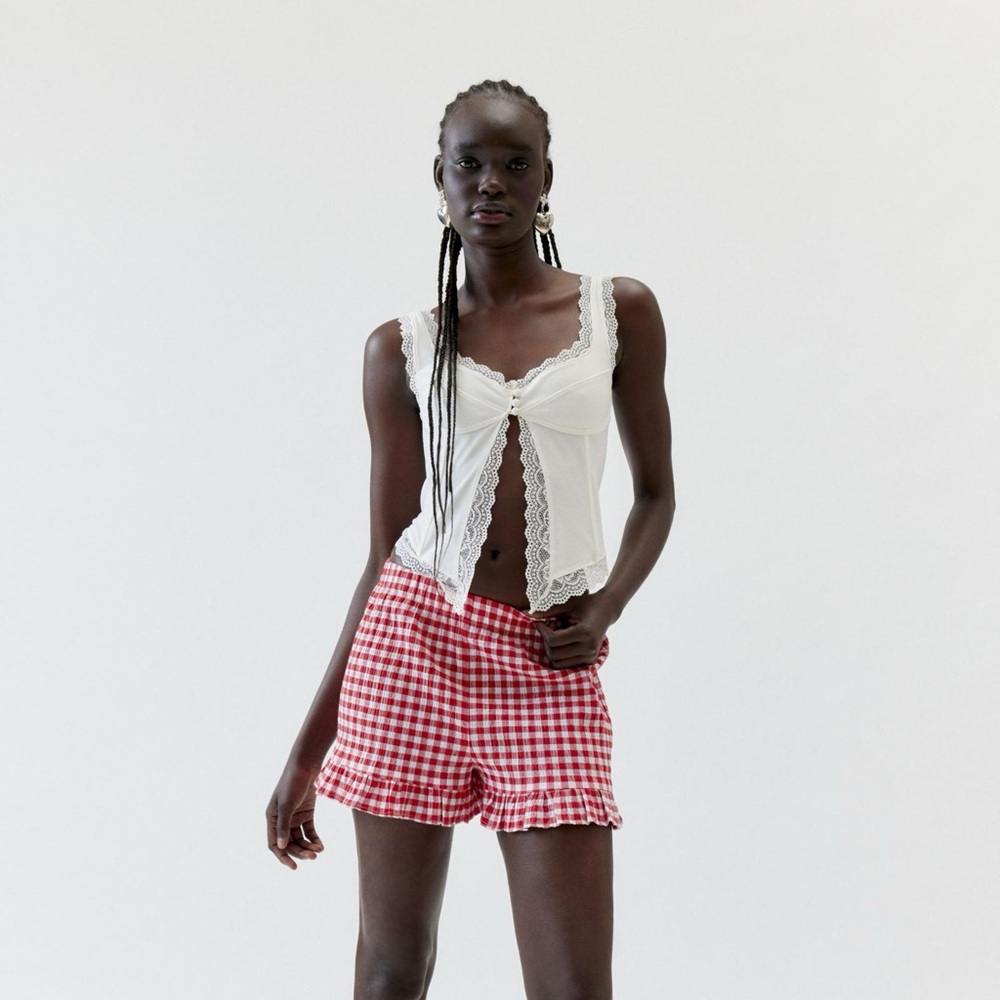 BRAND NEW - Red Plaid Ruffle Shorts (Medium) - Picture 7 of 7